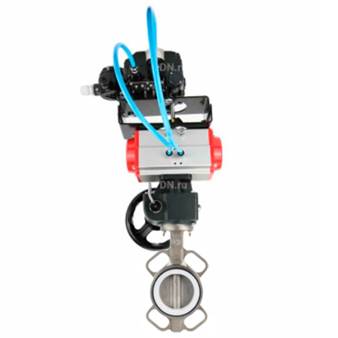 Затвор дисковый поворотный WBV3432P-2W-Fb-H Ду125 Ру16, корпус - углеродистая сталь WCB, диск - нержавеющая сталь 316L, уплотнение - PTFE, с пневмоприводом PA-DA-105, ручным дублером MON3-700-T38-ISO, позиционером YT-1000RSN с обратной связью в Алматы