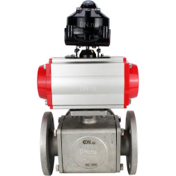Кран шаровой BV3232P(4pc)-FP-3WL-F Ду65 Ру16 полнопроходной трехходовой, фланцевый, корпус - нержавеющая сталь SS316, с пневмоприводом PA-DA-083 двойного действия, пневмораспределителем 4M310-08 AC220V и БКВ APL-510N EX