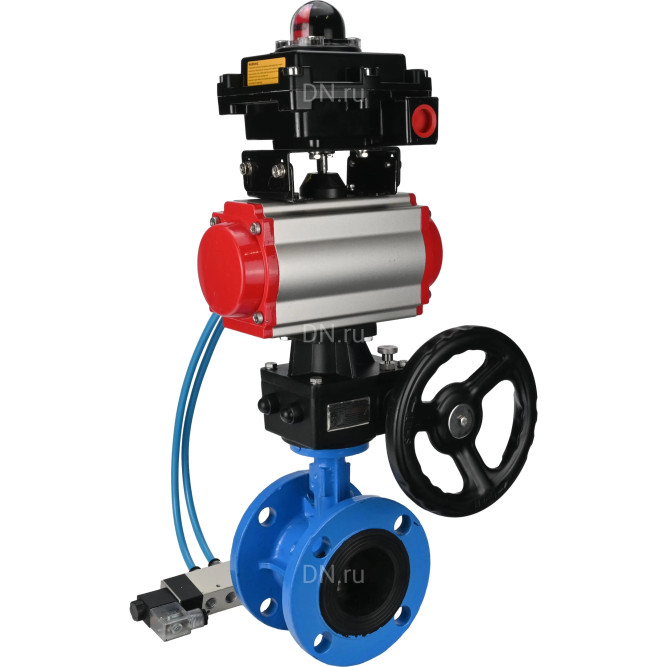 Затвор дисковый поворотный WBV1313E-2W-F-H Ду200 Ру16 фланцевый, корпус - чугун GGG40, диск - чугун GGG40, EPDM, с пневмоприводом PA-DA-140, пневмораспределителем 4V320-10 AC220V, БКВ APL-410N EX и ручным дублером MON2-450-T28-ISO в Алматы