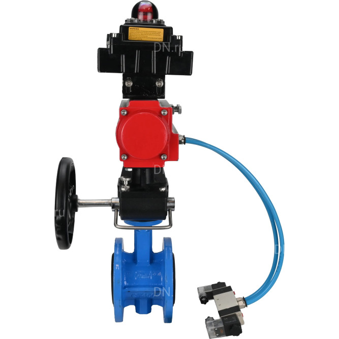 Затвор дисковый поворотный WBV1313E-2W-F-H Ду200 Ру16 фланцевый, корпус - чугун GGG40, диск - чугун GGG40, EPDM, с пневмоприводом PA-DA-140, пневмораспределителем 4V320-10 AC220V, БКВ APL-410N EX и ручным дублером MON2-450-T28-ISO в Алматы
