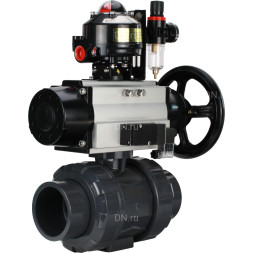 Кран шаровой BV4242E-FP-GRM-ISO Дн80 Ру10 полнопроходной, корпус - НПВХ, шар - НПВХ, уплотнение - EPDM, с пневмоприводом PA-DA-105-1, пневмораспределителем 4M310-08 AC220V, БКВ APL-510N EX и БПВ AFC2000