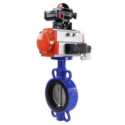 Затвор дисковый поворотный WBV3432V-2W-Fb-H Ду200 Ру16, корпус - углеродистая сталь WCB, диск - нержавеющая сталь 316L, уплотнение - Viton, с пневмоприводом PA-DA-130 двойного действия, с пневмораспределителем 4V320-10 AC220V, с БКВ APL-410N EX