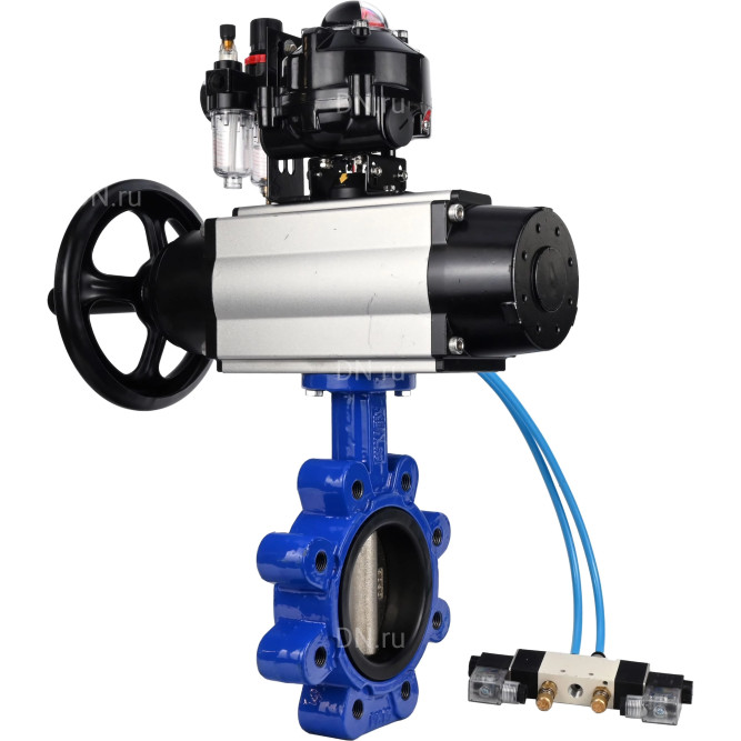 Затвор дисковый поворотный WBV1616E-2W-Fb-H Ду125 Ру16 LUG корпус - чугун QT450, диск - чугун QT450, уплотнение - EPDM, с пневмоприводом PA-DA-105-1, пневмораспределителем 4V320-10 AC220V, БКВ APL-510N EX и БПВ AFC2000 в Алматы