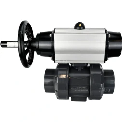 Кран шаровой BV4242E-FP-GRM-ISO Дн20 Ру10 полнопроходной, корпус - НПВХ, шар - НПВХ, уплотнение - EPDM, с пневмоприводом PA-DA-105-1 и пневмораспределителем 4V320-10 AC220V