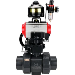 Кран шаровой BV4242E-FP-GRM-ISO Дн25 Ру10 полнопроходной, корпус - НПВХ, шар - НПВХ, уплотнение - EPDM, с пневмоприводом PA-DA-052, пневмораспределителем 4M310-08 AC220V, ручным дублером MON1-250-T26-ISO, БКВ APL-510N EX и БПВ AFC2000