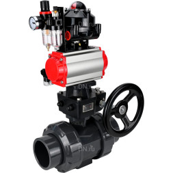 Кран шаровой BV4242E-FP-GRM-ISO Дн25 Ру10 полнопроходной, корпус - НПВХ, шар - НПВХ, уплотнение - EPDM, с пневмоприводом PA-DA-052, пневмораспределителем 4M310-08 AC220V, ручным дублером MON1-250-T26-ISO, БКВ APL-510N EX и БПВ AFC2000