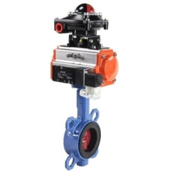 Затвор дисковый поворотный WBV1413E-2W-Fb-H Ду125 Ру16, корпус - чугун GGG50, диск - чугун GGG40, уплотнение - EPDM, с пневмоприводом PA-SA-130 с возвратными пружинами, с пневмораспределителем 4V320-10 AC220V, с БКВ APL-510N-EX