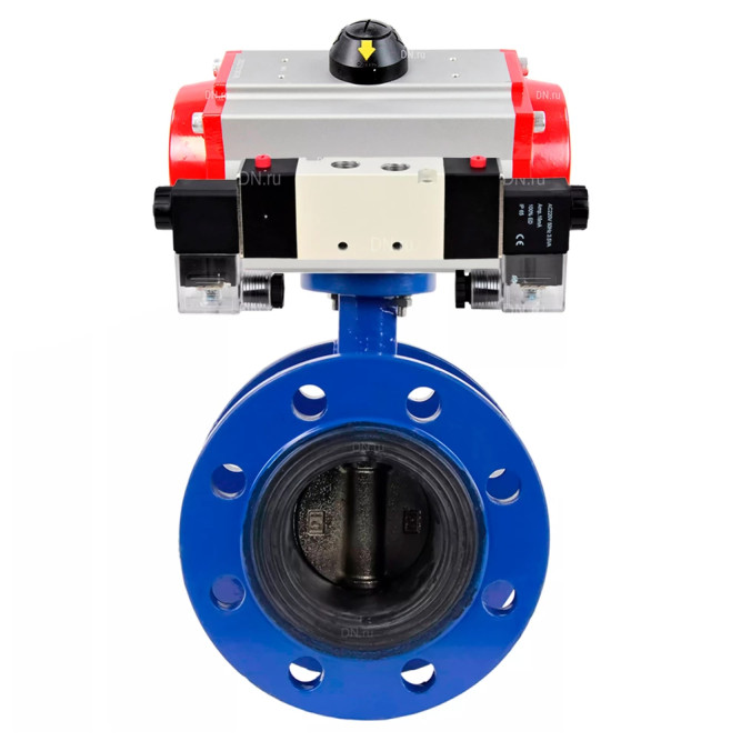 Затвор дисковый поворотный WBV1331E-2W-F-H Ду200 Ру16, корпус - чугун GGG40, диск - нержавеющая сталь 304, уплотнение - EPDM, с пневмоприводом PA-SA-210 и пневмораспределителем 4M320-08 AC220V в Алматы
