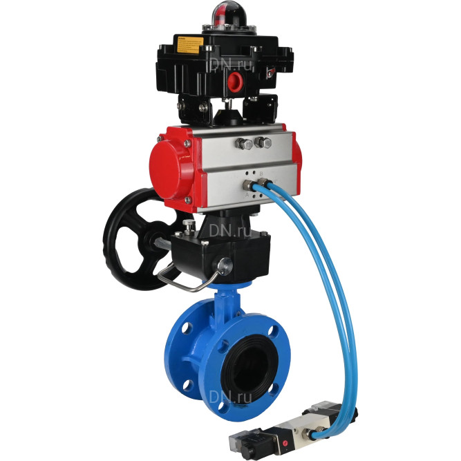 Затвор дисковый поворотный WBV1313E-2W-F-H Ду65 Ру16 фланцевый, корпус - чугун GGG40, диск - чугун GGG40, EPDM, с пневмоприводом PA-DA-105, пневмораспределителем 4V320-10 AC220V, БКВ APL-410N EX и ручным дублером MON1-250-T26-ISO в Алматы