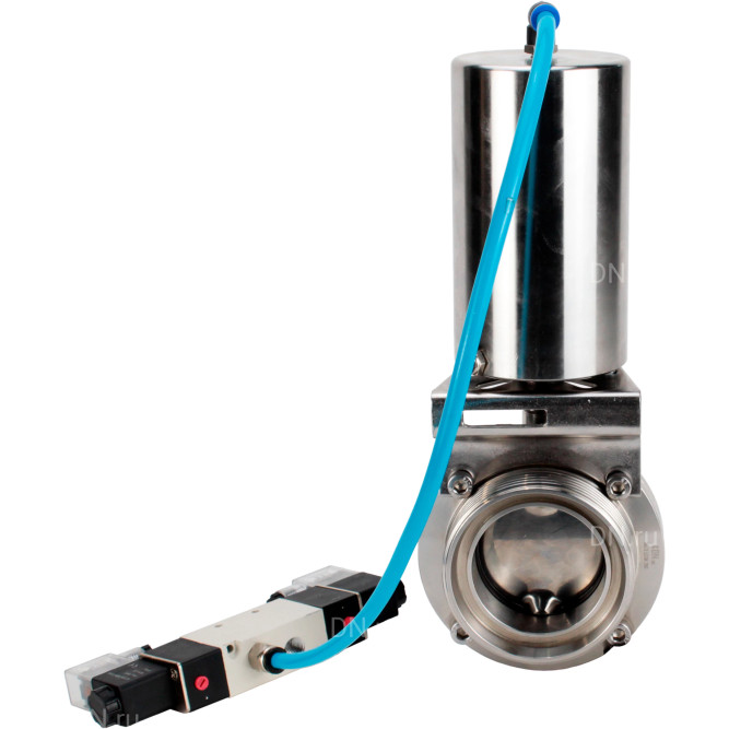 Затвор дисковый поворотный WBV3131E-2W-T-H Ду80 Ру10 резьбовой, пищевая нержавеющая сталь 304, уплотнение – EPDM, с пневмоприводом PA-SA-85 и пневмораспределителем 4V320-10 AC220V в Алматы