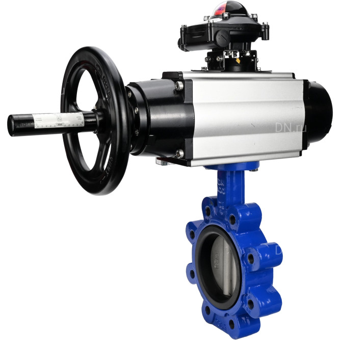 Затвор дисковый поворотный WBV1631N-2W-Fb-H Ду125 Ру16 LUG корпус - чугун QT450, диск - нержавеющая сталь 304, уплотнение - NBR, с пневмоприводом PA-DA-105-1, пневмораспределителем 4M310-08 AC220V и БКВ APL-210N в Алматы
