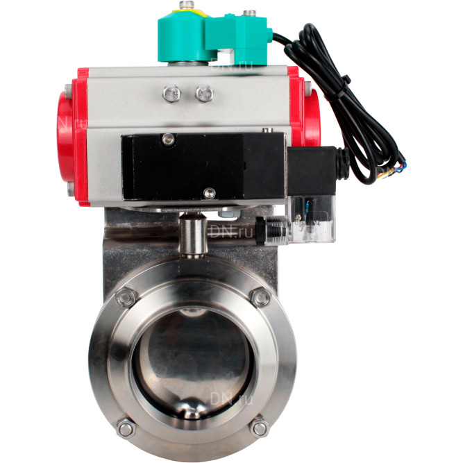 Затвор дисковый поворотный WBV3131E-2W-T-H Ду20 Ру10 резьбовой, пищевая нержавеющая сталь 304, уплотнение - EPDM, с пневмоприводом PA-DA-052, пневмораспределителем 4M310-08 DC24V и магнитным переключателем ALS200D в Алматы