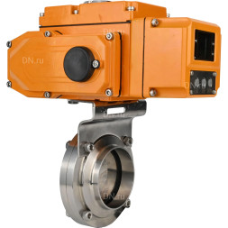 Затвор дисковый поворотный WBV3131E-2W-W-H Ду32 Ру10 под приварку, корпус - пищевая нержавеющая сталь 304, уплотнение - EPDM, с электроприводом QT-N-005EM-A1-220VAC-У1 c датчиком обратной связи и входным управляющим сигналом 4-20мА HARK