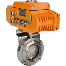 Затвор дисковый поворотный WBV3131E-2W-W-H Ду32 Ру10 под приварку, корпус - пищевая нержавеющая сталь 304, уплотнение - EPDM, с электроприводом QT-N-005EM-A1-220VAC-У1 c датчиком обратной связи и входным управляющим сигналом 4-20мА HARK