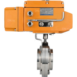 Затвор дисковый поворотный WBV3131E-2W-W-H Ду32 Ру10 под приварку, корпус - пищевая нержавеющая сталь 304, уплотнение - EPDM, с электроприводом QT-N-005EM-A1-220VAC-У1 c датчиком обратной связи и входным управляющим сигналом 4-20мА HARK