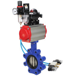 Затвор дисковый поворотный WBV1616N-2W-Fb-H Ду65 Ру16 LUG корпус - чугун QT450, диск - чугун QT450, уплотнение - NBR, с пневмоприводом PA-DA-065, пневмораспределителем 4V320-10 AC220V, БКВ APL-210N и БПВ AFC2000