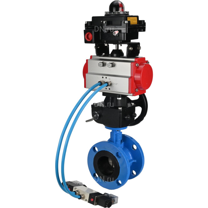 Затвор дисковый поворотный WBV1313E-2W-F-H Ду80 Ру16 фланцевый, корпус - чугун GGG40, диск - чугун GGG40, EPDM, с пневмоприводом PA-DA-105, пневмораспределителем 4V320-10 AC220V, БКВ APL-410N EX и ручным дублером MON1-250-T26-ISO в Алматы