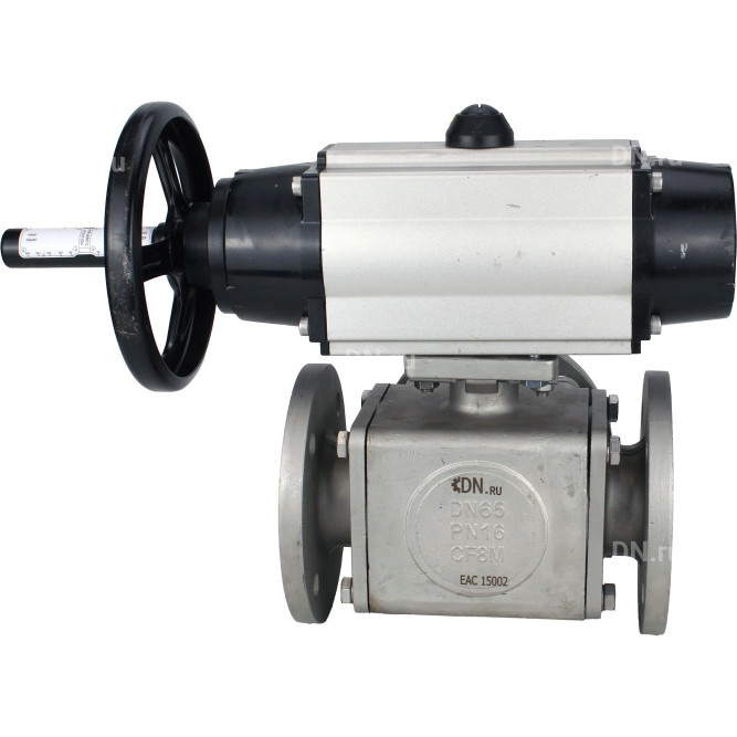 Кран шаровой BV3232P(4pc)-FP-3WL-F Ду100 Ру16 полнопроходной трехходовой, фланцевый, корпус - нержавеющая сталь SS316, с пневмоприводом PA-DA-105-1 двойного действия в Алматы
