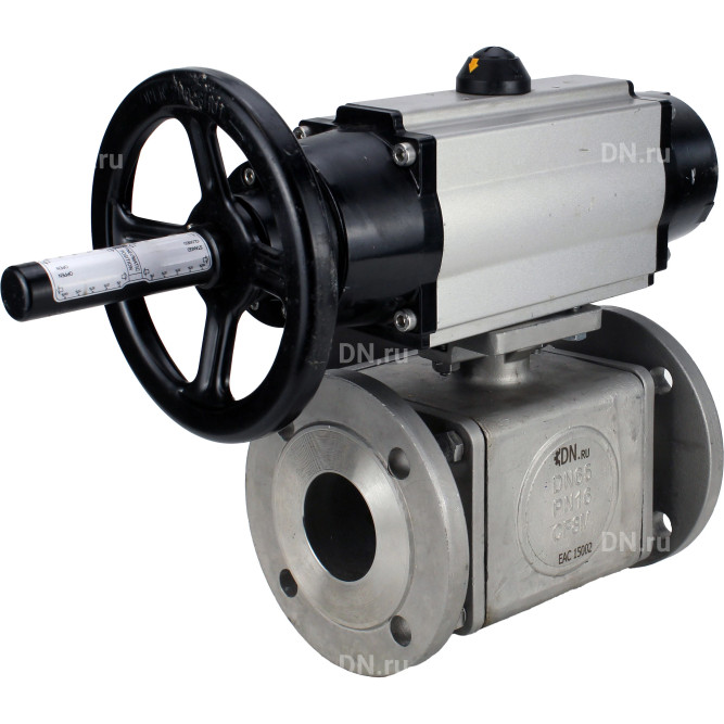Кран шаровой BV3232P(4pc)-FP-3WL-F Ду100 Ру16 полнопроходной трехходовой, фланцевый, корпус - нержавеющая сталь SS316, с пневмоприводом PA-DA-105-1 двойного действия в Алматы