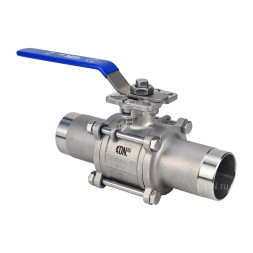 Кран шаровой BV3131P(3pc)-FP-W-ISO-H LONG Ду65 Ру25 полнопроходной, трехсоставной, корпус - нержавеющая сталь 304, уплотнение - PTFE, под приварку, с рукояткой