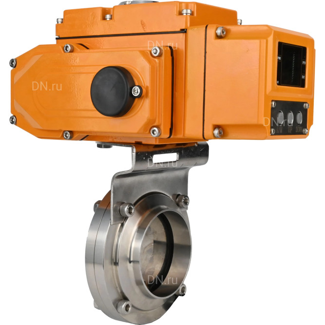 Затвор дисковый поворотный WBV3131E-2W-W-H Ду40 Ру10 под приварку, корпус - пищевая нержавеющая сталь 304, уплотнение - EPDM, с электроприводом QT-N-005EM-A1-220VAC-У1 c датчиком обратной связи и входным управляющим сигналом 4-20мА HARK в Алматы