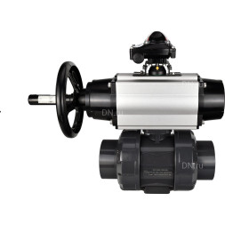 Кран шаровой BV4242E-FP-GRM-ISO Дн25 Ру10 полнопроходной, корпус - НПВХ, шар - НПВХ, уплотнение - EPDM, с пневмоприводом PA-DA-105-1, пневмораспределителем 4M310-08 AC220V и БКВ APL-210N