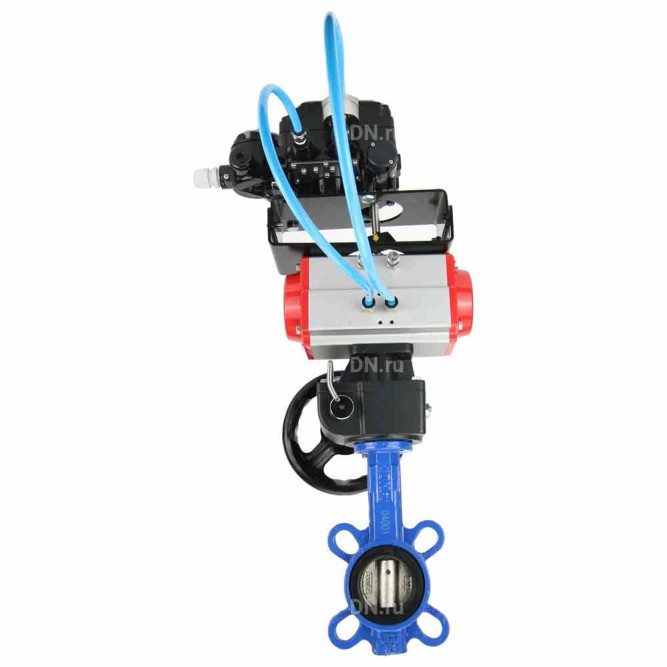 Затвор дисковый поворотный WBV1432E-2W-Fb-H Ду125 Ру16,чугун GGG50, нержавеющая сталь 316L, EPDM, с пневмоприводом PA-DA-083, с ручным дублером MON2-450-T28-ISO и с электропневматическим поворотным позиционером YT-1000RSN без обратной связи в Алматы