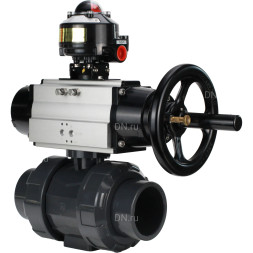 Кран шаровой BV4242E-FP-GRM-ISO Дн80 Ру10 полнопроходной, корпус - НПВХ, шар - НПВХ, уплотнение - EPDM, с пневмоприводом PA-DA-105-1 и БКВ APL-510N EX