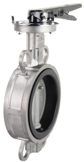 Затвор дисковый поворотный WBV3232N-2W-Fb-H Ду125 Ру16 межфланцевый, корпус - нержавеющая сталь 316L, диск - нержавеющая сталь 316L, уплотнение - NBR, с рукояткой, квадрат 14х14, F07 в Алматы