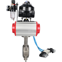 Затвор дисковый поворотный WBV3131N-2W-Fb-H Ду125 Ру16, корпус - нержавеющая сталь 304, диск - нержавеющая сталь 304, уплотнение - NBR, с пневмоприводом PA-DA-105, пневмораспределителем 4V320-08 AC220V, БКВ APL-510N EX и БПВ AFC2000