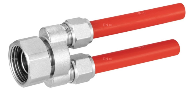 Переходник с компрессионным соединением PKS-10-2 3/4″ Дн10 Ру10, выводов - 2, для труб PEX, PERT, корпус - латунь HPb57-3, уплотнение - EPDM в Алматы