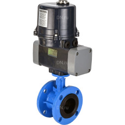 Затвор дисковый поворотный WBV1331E-2W-F-H Ду150 Ру16 фланцевый, корпус - чугун GGG40, диск - нержавеющая сталь 304, уплотнение - EPDM, с электроприводом четвертьоборотным QTSA-N-030EM-O0-220VAC с пружинным возвратом