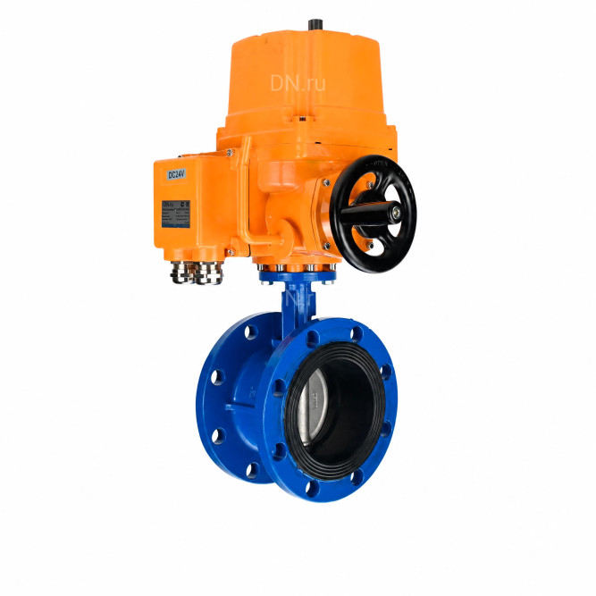 Затвор дисковый поворотный WBV1331E-2W-F-H Ду100 Ру16 фланцевый, корпус - чугун GGG40, диск - нержавеющая сталь 304, уплотнение - EPDM, с электроприводом QT-EX-015M-O2-220VAC-У1 с моментной муфтой 220В в Алматы