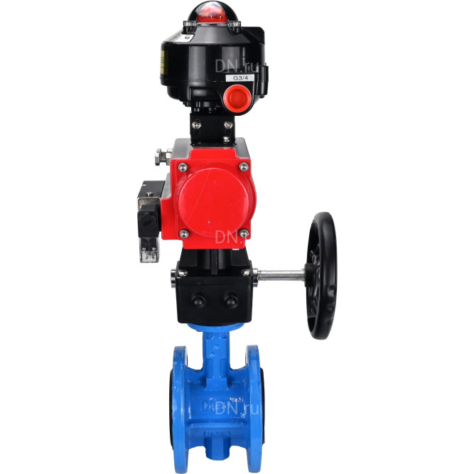 Затвор дисковый поворотный WBV1313E-2W-F-H Ду150 Ру16 фланцевый, корпус - чугун GGG40, диск - чугун GGG40, EPDM, с пневмоприводом PA-DA-130, пневмораспределителем 4M310-08 DC24V, БКВ APL-510N EX и ручным дублером MON1-250-T26-ISO в Алматы