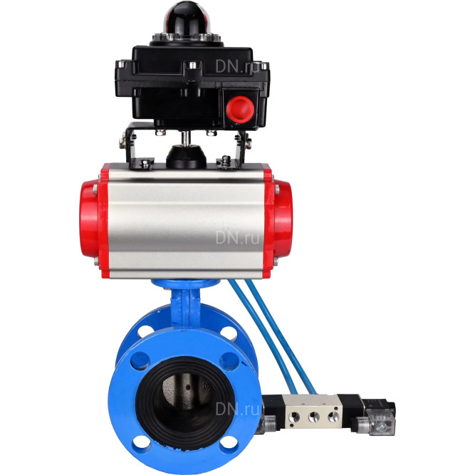 Затвор дисковый поворотный WBV1313E-2W-F-H Ду125 Ру16 фланцевый, корпус - чугун GGG40, диск - чугун GGG40, уплотнение - EPDM, с пневмоприводом PA-DA-130, пневмораспределителем 4V320-10 AC220V и БКВ APL-410N EX в Алматы