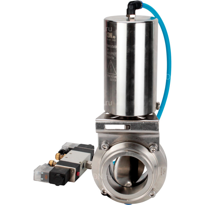 Затвор дисковый поворотный кламповый WBV3131E-2W-C-H Ду20 Ру10 корпус - пищевая нержавеющая сталь 304, уплотнение – EPDM, с пневмоприводом PA-SA-85 и пневмораспределителем 4V320-10 AC220V в Алматы