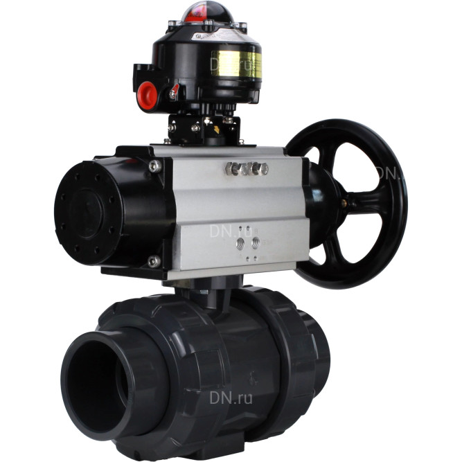 Кран шаровой BV4242E-FP-GRM-ISO Дн100 Ру10 полнопроходной, корпус - НПВХ, шар - НПВХ, уплотнение - EPDM, с пневмоприводом PA-DA-105-1 и БКВ APL-510N EX в Алматы