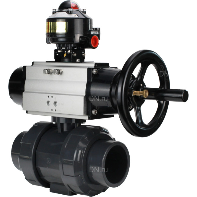 Кран шаровой BV4242E-FP-GRM-ISO Дн100 Ру10 полнопроходной, корпус - НПВХ, шар - НПВХ, уплотнение - EPDM, с пневмоприводом PA-DA-105-1 и БКВ APL-510N EX в Алматы