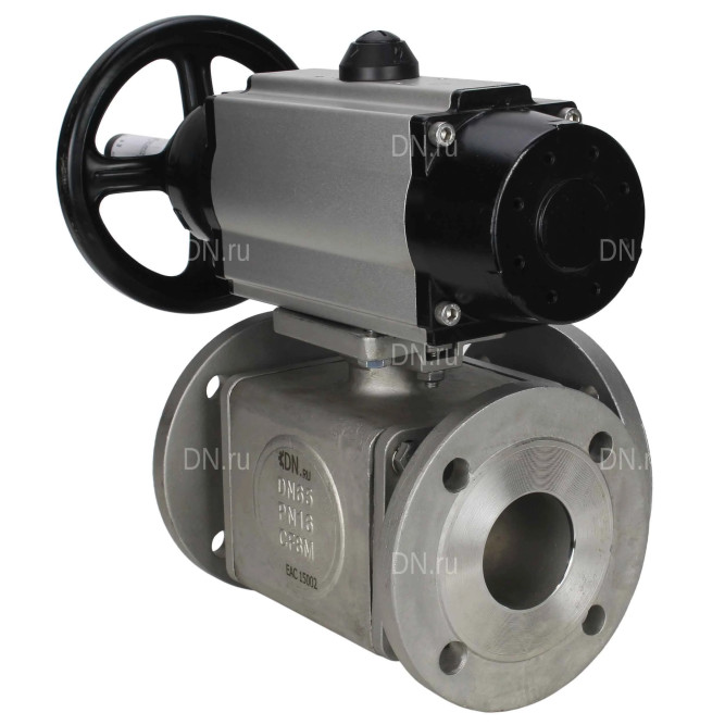 Кран шаровой BV3232P(4pc)-FP-3WL-F Ду100 Ру16 полнопроходной трехходовой, фланцевый, корпус - нержавеющая сталь SS316, с пневмоприводом PA-DA-105-1 двойного действия и пневмораспределителем 4M310-08 DC24V в Алматы