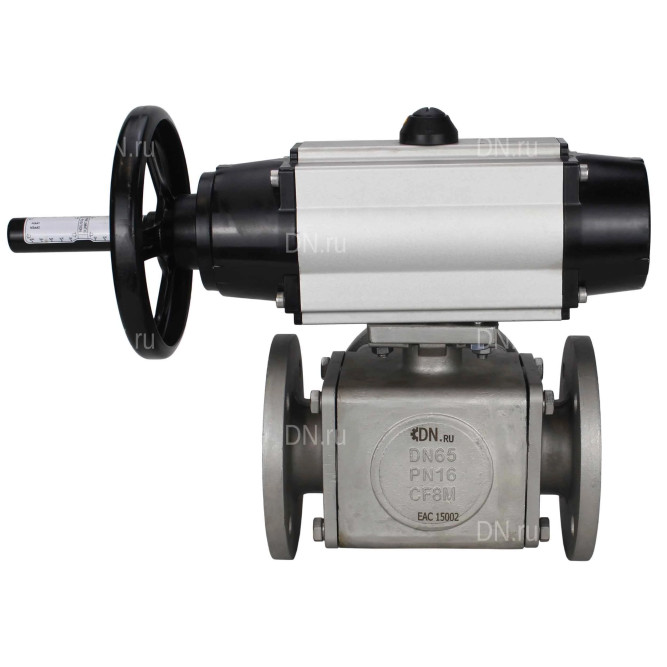 Кран шаровой BV3232P(4pc)-FP-3WL-F Ду100 Ру16 полнопроходной трехходовой, фланцевый, корпус - нержавеющая сталь SS316, с пневмоприводом PA-DA-105-1 двойного действия и пневмораспределителем 4M310-08 DC24V в Алматы