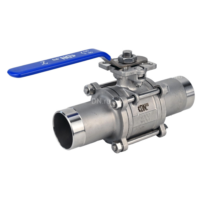 Кран шаровой BV3131P(3pc)-FP-W-ISO-H LONG Ду125 Ру16 полнопроходной, трехсоставной, корпус - нержавеющая сталь 304, уплотнение - PTFE, под приварку, с рукояткой в Алматы