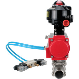 Кран шаровой BV3131P(3pc)-FP-W-ISO-H LONG Ду65 Ру25 полнопроходной, корпус - нержавеющая сталь 304, уплотнение - PTFE, под приварку, с пневмоприводом PA-DA-083, пневмораспределителем 4V320-10 AC220V и БКВ APL-510N EX