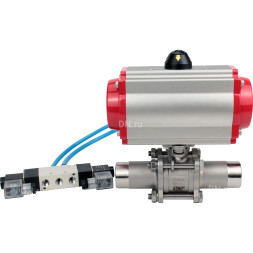 Кран шаровой BV3131P(3pc)-FP-W-ISO-H LONG Ду150 Ру16 полнопроходной, корпус - нержавеющая сталь 304, уплотнение - PTFE, под приварку, с пневмоприводом PA-DA-140 и пневмораспределителем 4V320-10 AC220V