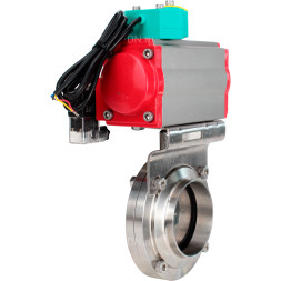 Затвор дисковый поворотный WBV3131E-2W-T-H Ду40 Ру10 резьбовой, пищевая нержавеющая сталь 304, уплотнение - EPDM, с пневмоприводом PA-DA-052, пневмораспределителем 4M310-08 DC24V и магнитным переключателем ALS200D