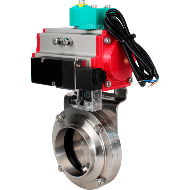 Затвор дисковый поворотный WBV3131E-2W-T-H Ду40 Ру10 резьбовой, пищевая нержавеющая сталь 304, уплотнение - EPDM, с пневмоприводом PA-DA-052, пневмораспределителем 4M310-08 DC24V и магнитным переключателем ALS200D в Алматы