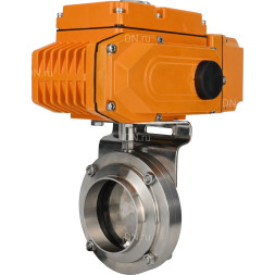 Затвор дисковый поворотный WBV3131E-2W-W-H Ду65 Ру10 под приварку, корпус - пищевая нержавеющая сталь 304, уплотнение - EPDM, с электроприводом QT-N-005EM-A1-220VAC-У1 c датчиком обратной связи и входным управляющим сигналом 4-20мА HARK