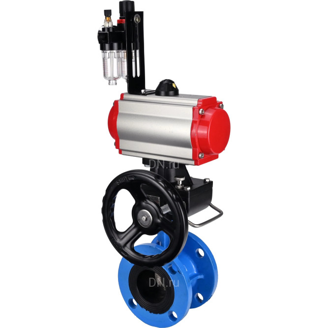 Затвор дисковый поворотный WBV1313E-2W-F-H Ду125 Ру16 фланцевый, корпус - чугун GGG40, диск - чугун GGG40, EPDM, с пневмоприводом PA-DA-130, пневмораспределителем 4M310-08 AC220V, ручным дублером MON1-250-T26-ISO и БПВ AFC2000 в Алматы