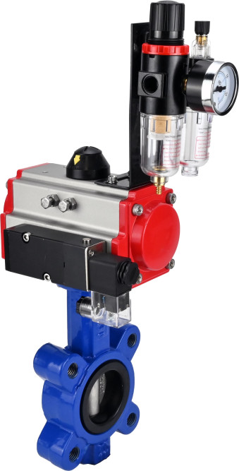 Затвор дисковый поворотный WBV1631N-2W-Fb-H Ду125 Ру16 LUG корпус - чугун QT450, диск - нержавеющая сталь 304, уплотнение - NBR, с пневмоприводом PA-SA-140, пневмораспределителем 4M310-08 AC220V и БПВ AFC2000 в Алматы