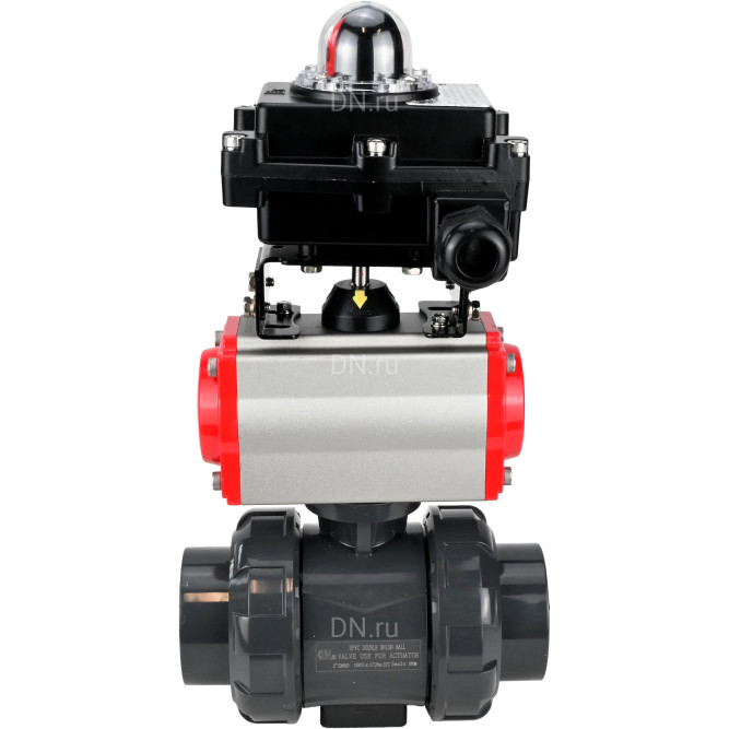 Кран шаровой BV4242E-FP-GRM-ISO Дн15 Ру10 полнопроходной, корпус - НПВХ, шар - НПВХ, уплотнение - EPDM, с пневмоприводом PA-DA-052 и БКВ APL-410N EX в Алматы