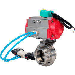 Затвор дисковый поворотный WBV3131S-2W-T-H Ду80 Ру10, резьбовой, пищевая нержавеющая сталь 304, уплотнение - Silicon, с пневмоприводом PA-DA-052, пневмораспределителем 4M320-10 AC220V и магнитным переключателем ALS200D